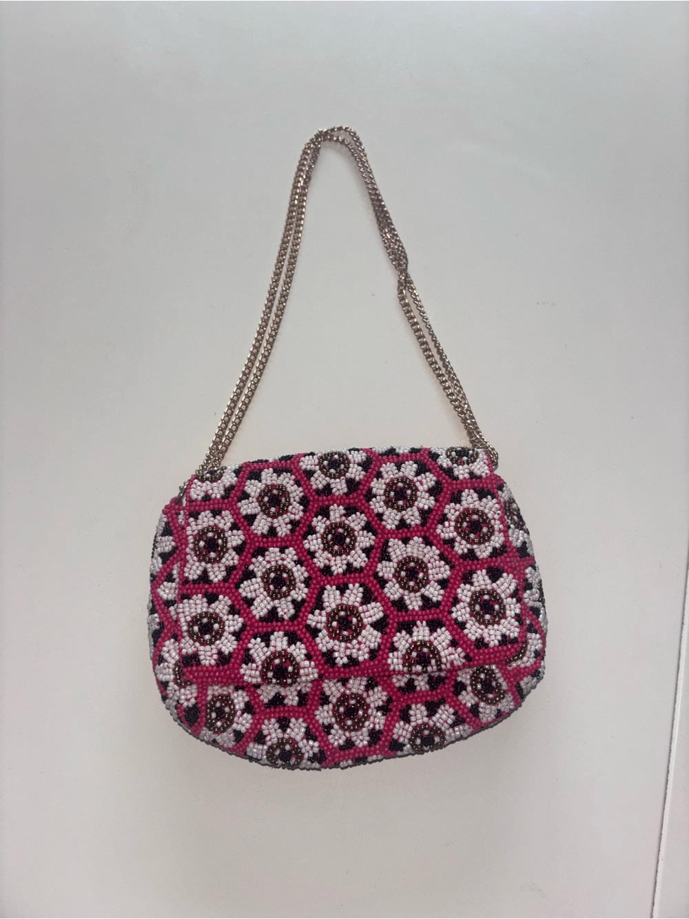 Anthropologie Beaded Floral Crossbody Bag - Pink